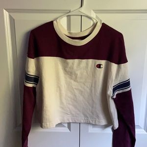long sleeve maroon crop champion shirt